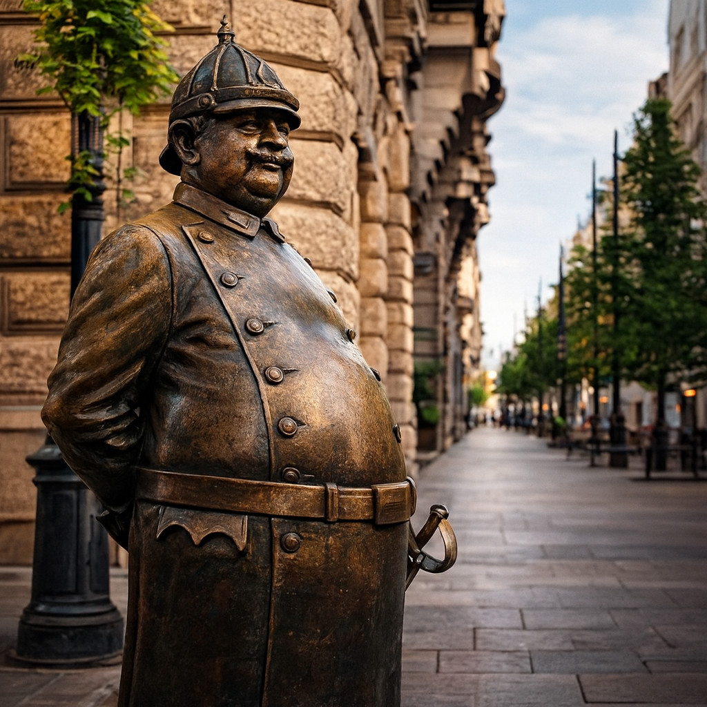 Estatua del Policía Carlos, símbolo de buena suerte en Budapest