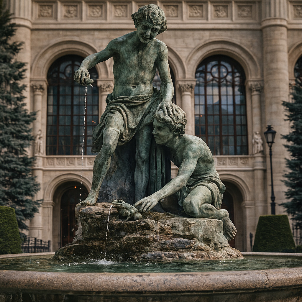 Fuente de los Niños con la Rana, escultura clásica en Budapest