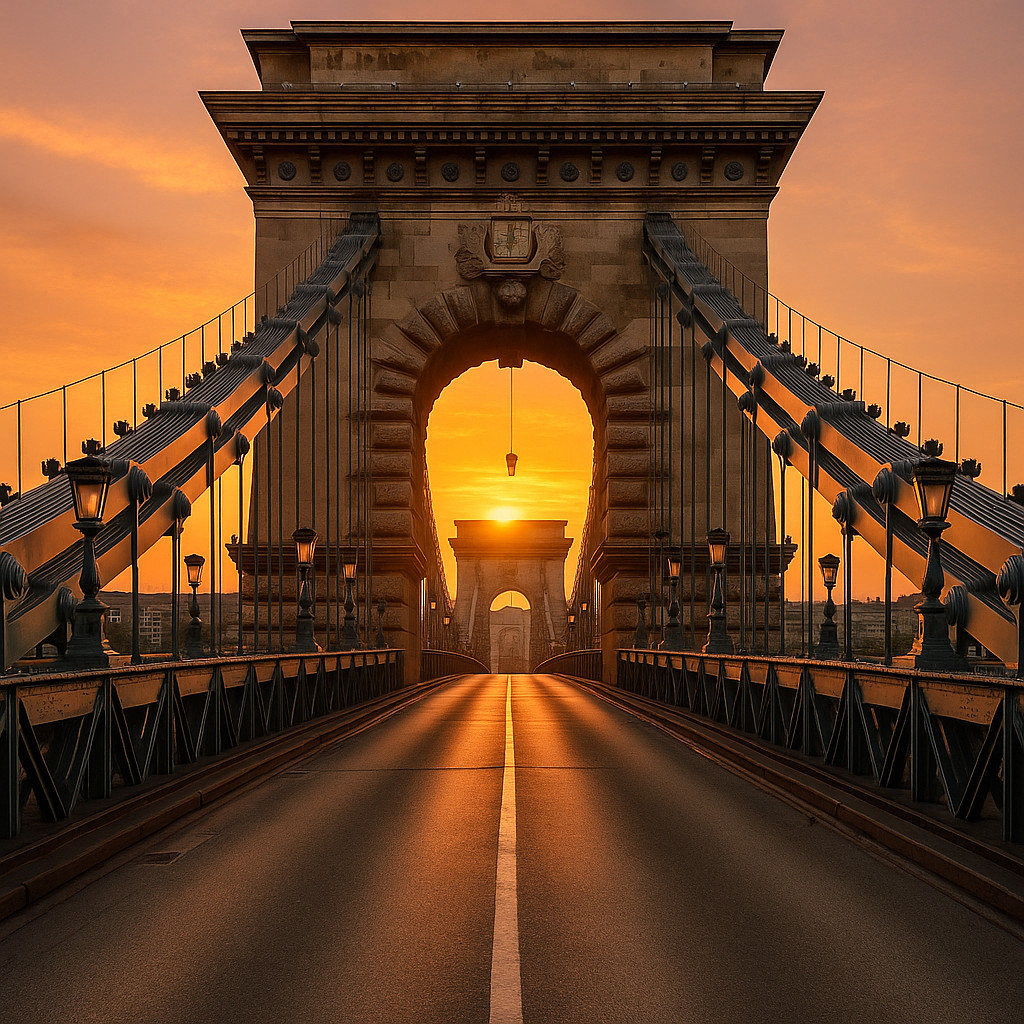 Puente de las Cadenas de Budapest iluminado, icono del Free Tour